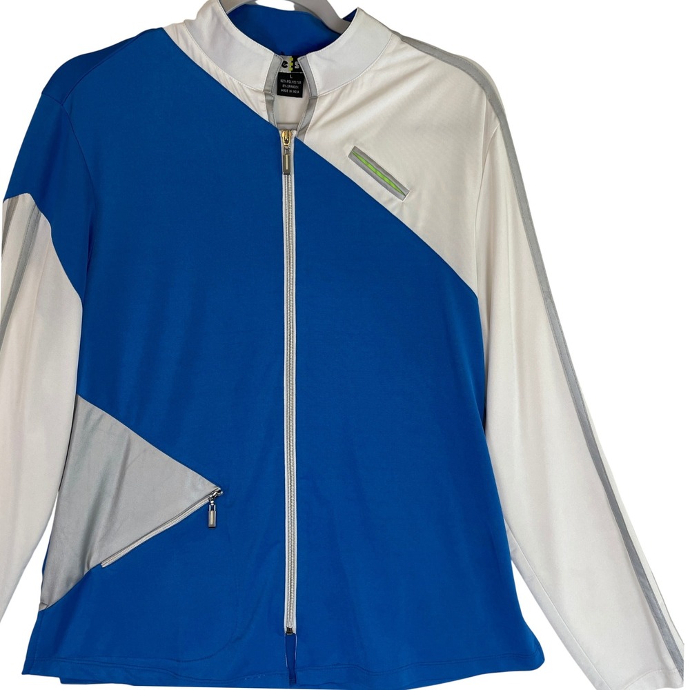 Jamie Sadock Women's Full Zip Long Sleeve Golf Jacket Blue White Large‎